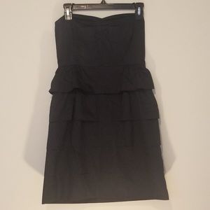 Tiered strapless black cocktail dress